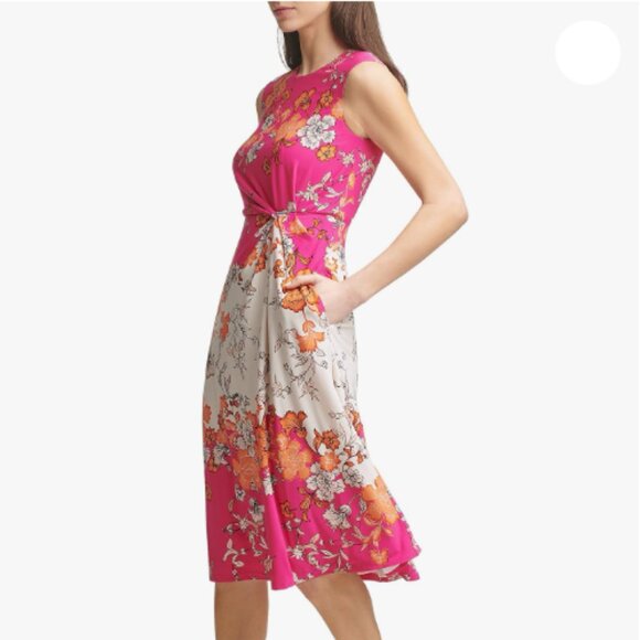 VINCE CAMUTO Floral Twist Knot-Waist Midi Dress with Pockets Size 2 - Picture 1 of 16